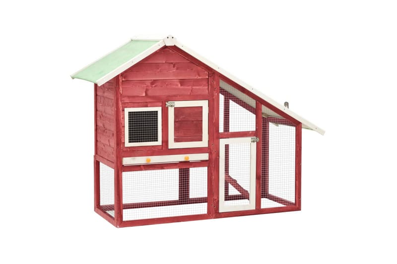 Kaninbur rød og hvit 140x63x120 cm heltre gran - Rød - Sport & fritid - Til dyrene - Små dyr - Bur smådyr - Kaninbur & kaninhus