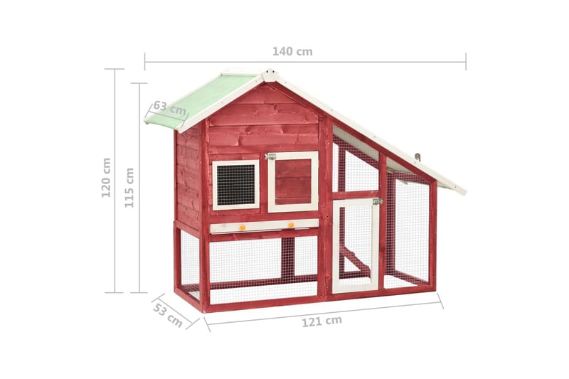 Kaninbur rød og hvit 140x63x120 cm heltre gran - Rød - Sport & fritid - Til dyrene - Små dyr - Bur smådyr - Kaninbur & kaninhus