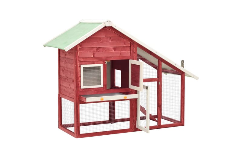 Kaninbur rød og hvit 140x63x120 cm heltre gran - Rød - Sport & fritid - Til dyrene - Små dyr - Bur smådyr - Kaninbur & kaninhus