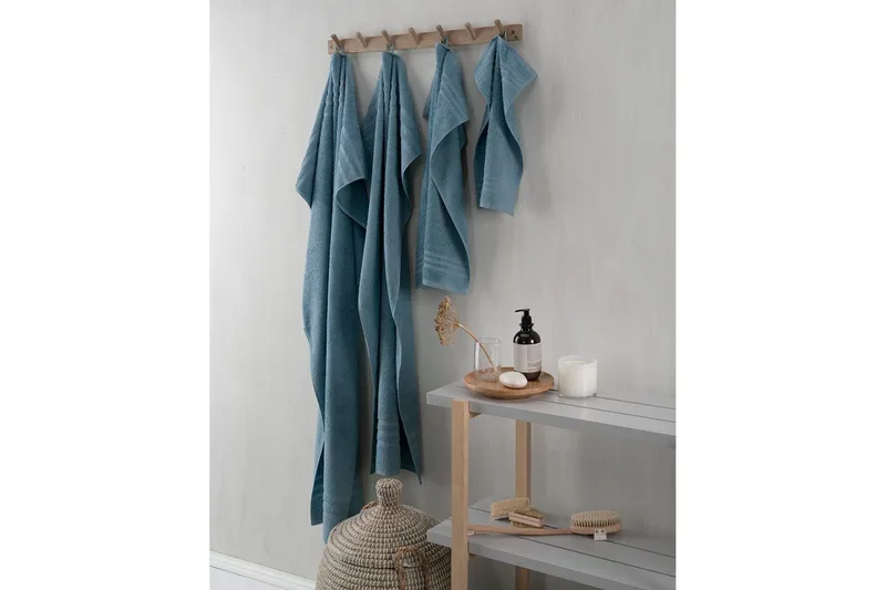 Dusjhåndkle Basic Frotté 65 x 130 cm - Blå - Tekstiler - Tekstiler baderom - Håndklær og badehåndkle