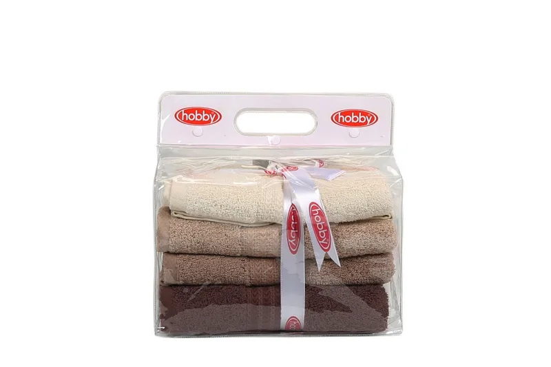 Hobby Håndkle 50x90 cm 4-pk - Creme/Beige/Brun - Tekstiler - Tekstiler baderom - Håndklær