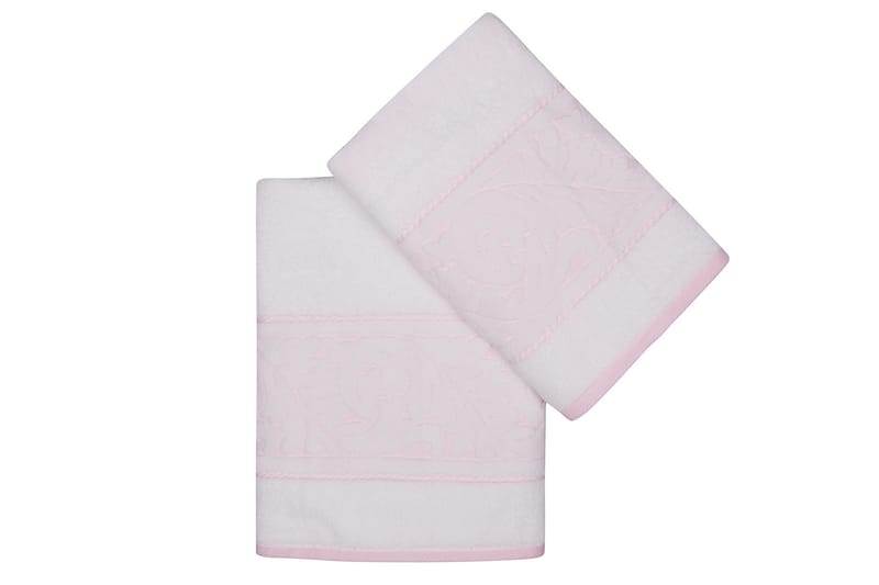 Hobby Håndkle Set om 2 - Hvit/Rosa - Tekstiler - Tekstiler baderom - Håndklær