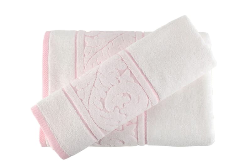 Hobby Håndkle Set om 2 - Hvit/Rosa - Tekstiler - Tekstiler baderom - Håndklær