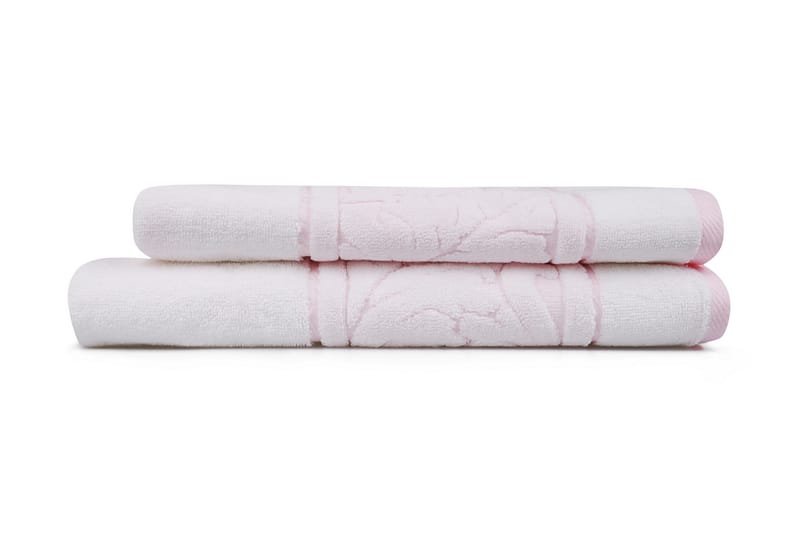 Hobby Håndkle Set om 2 - Hvit/Rosa - Tekstiler - Tekstiler baderom - Håndklær