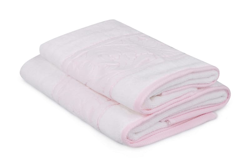 Hobby Håndkle Set om 2 - Hvit/Rosa - Tekstiler - Tekstiler baderom - Håndklær