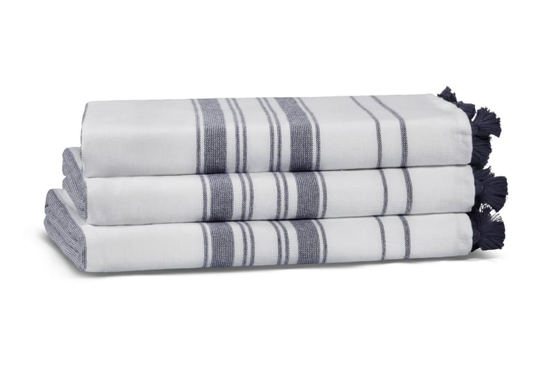 Morghyn Badehåndkle - Hvit/Mørkeblå - Strandhåndkle & strandbadelaken - Håndklær og badehåndkle - Stort badelaken