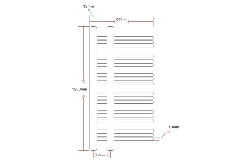 Radiator håndklestativ 600 x 1200 mm e-formet - Tekstiler - Tekstiler baderom - Håndklær og badehåndkle