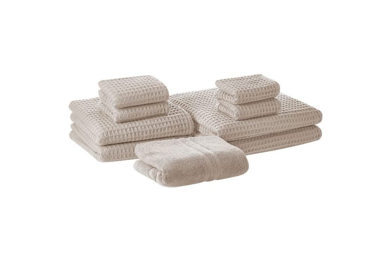 Håndkle Areora sett med 9 Beige - Beige - Tekstiler - Tekstiler baderom - Håndklær