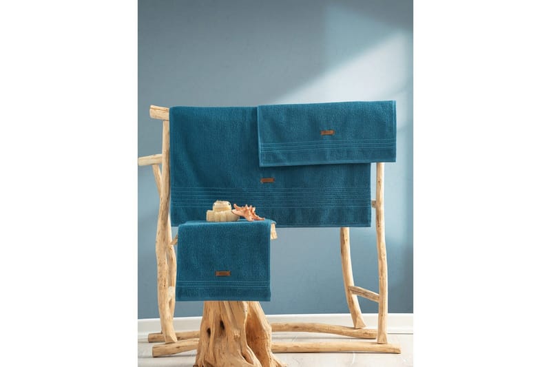 Håndklesett (3 deler) Velvære Petrolblå - Petrolblå - Tekstiler - Tekstiler baderom - Håndklær