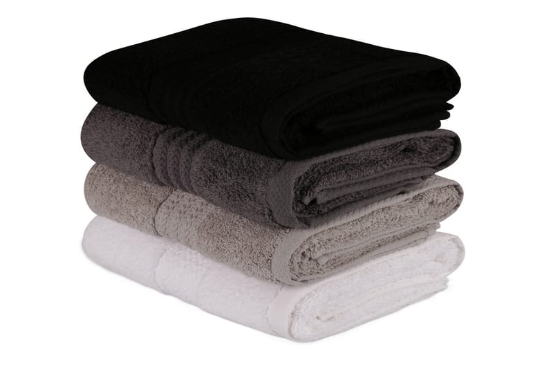 Hobby Håndkle 50x90 cm 4-pk - Hvit/Grå/Mørkegrå/Svart - Håndklær