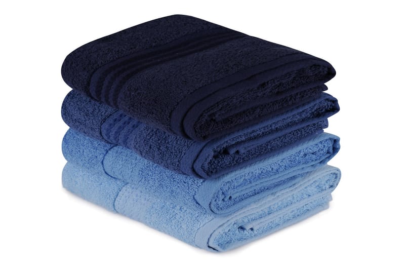 Hobby Håndkle 50x90 cm 4-pk - Mørkeblå/Blå/Lyseblå - Håndklær