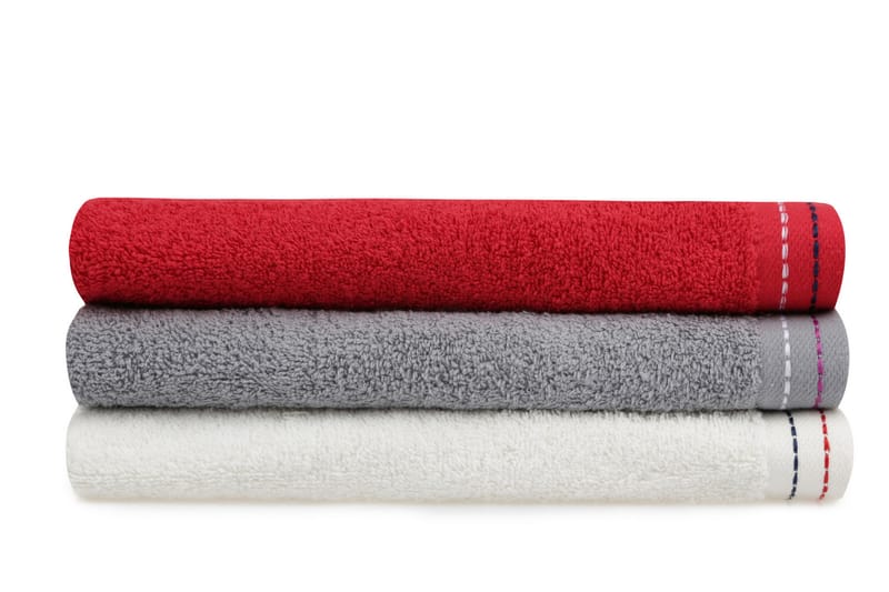 Tarilonte Håndkle 3-pk - Hvit/Rød/Grå - Håndklær