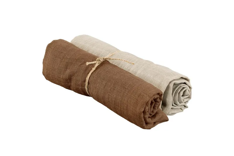 Muslinwrap 2-pakning, Sand/Tobakk (70 x 70 cm)