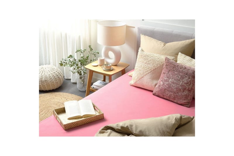 Laken med strikk Janbu Korall, 160x200 cm - Korall, 160x200 cm - Tekstiler - Sengetøy - Laken - Dra på laken