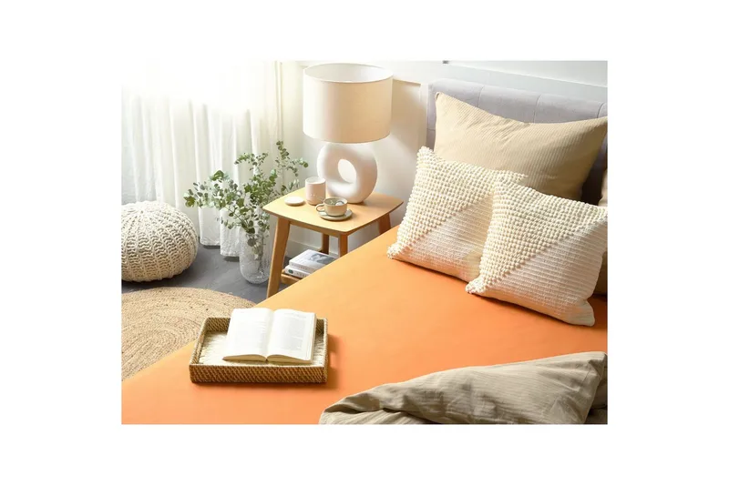 Laken med strikk Janbu Oransje, 140x200 cm - Oransje, 140x200 cm - Tekstiler - Sengetøy - Laken - Dra på laken