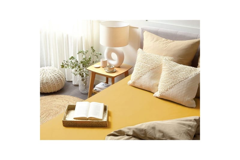 Laken med strikk Janbu Sennepsgul, 160x200 cm - Sennepsgul, 160x200 cm - Tekstiler - Barnetekstiler - Sengetøy til barn - Sprinkelseng sengetøy - Laken sprinkelseng