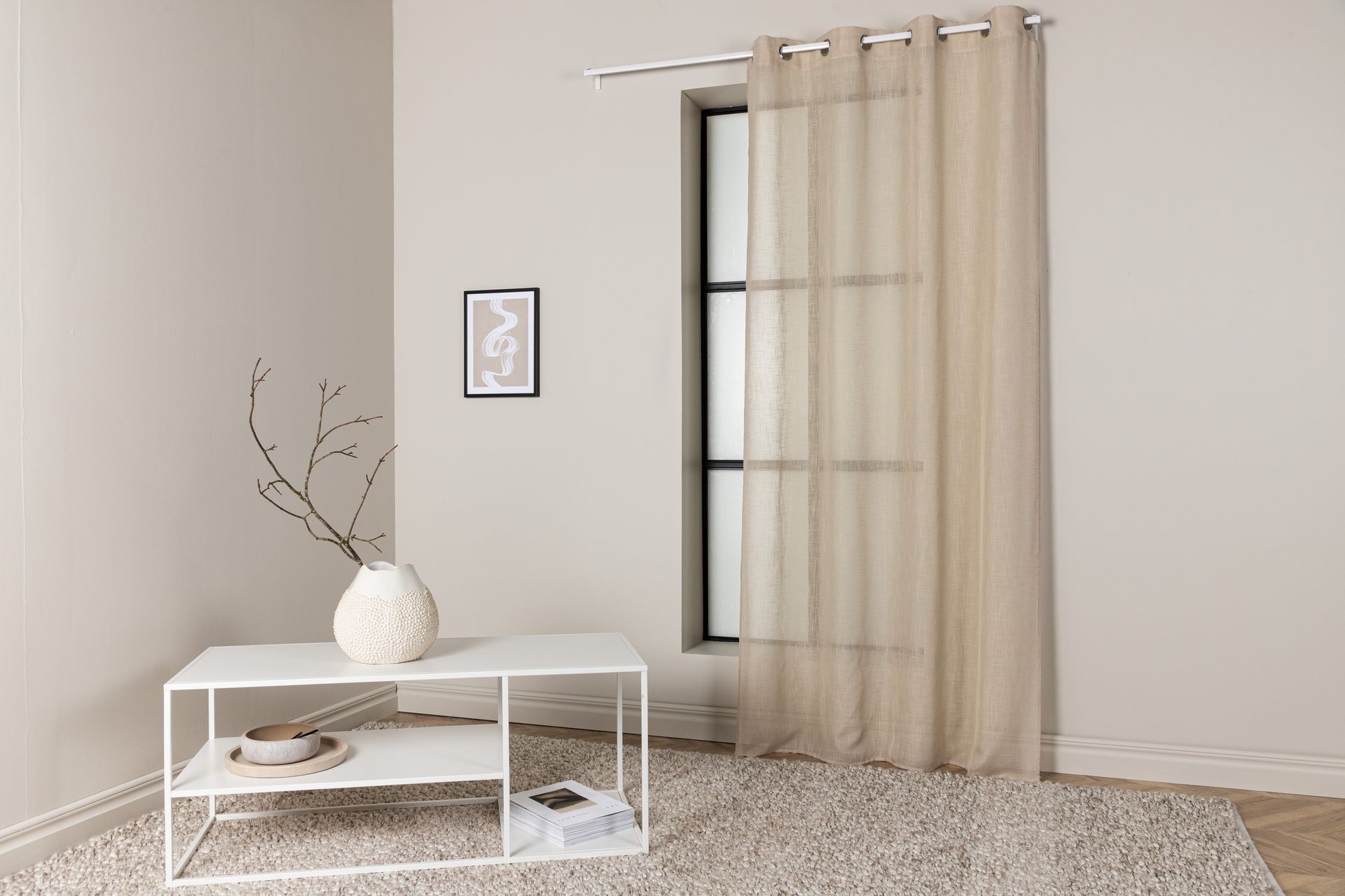 Kaya Gardin metallringer 140x290 cm - Beige - Tekstiler - Gardiner - Gardinlengder - Maljegardiner
