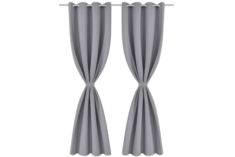 Lystette gardiner 2 stk med metallmaljer 135x175 cm grå - Grå - Mørkleggingsgardin