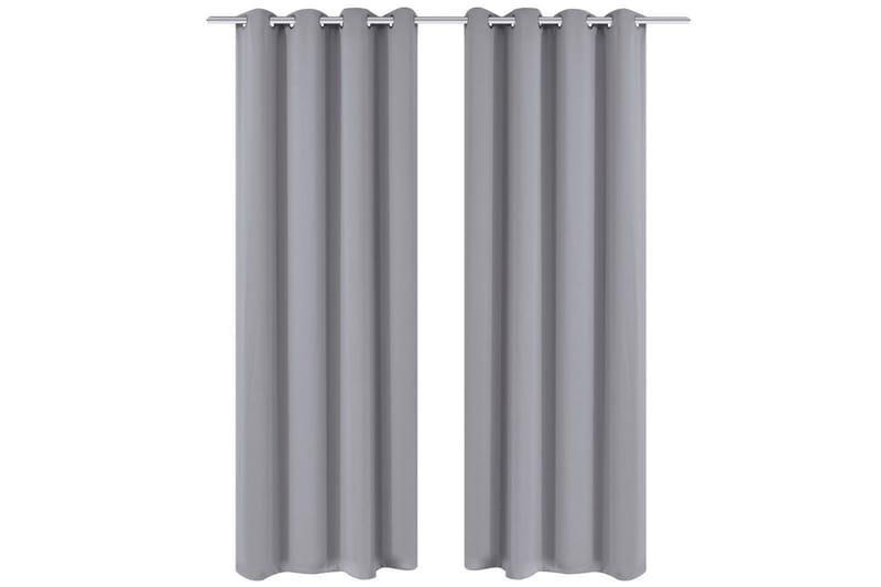 Lystette gardiner 2 stk med metallmaljer 135x175 cm grå - Grå - Mørkleggingsgardin