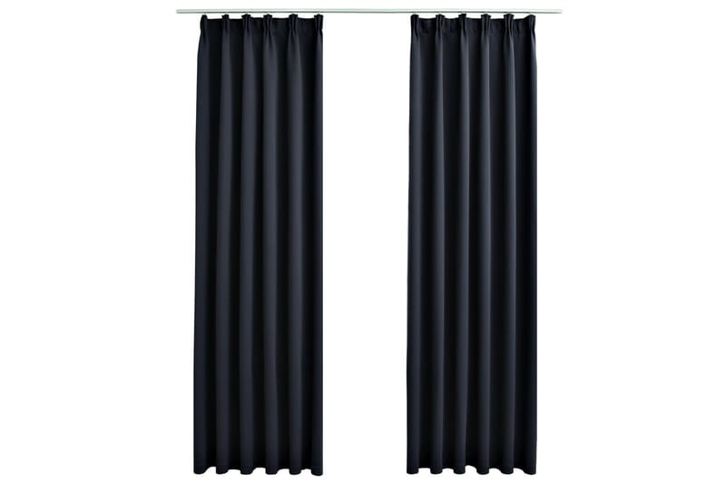 Lystette gardiner med kroker 2 stk antrasitt 140x245 cm - Mørkleggingsgardin