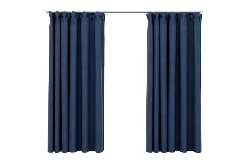 Lystette gardiner med kroker og lin-design 2st blå 140x175cm - Blå - Mørkleggingsgardin