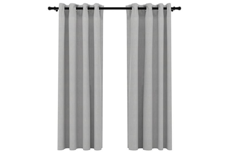 Lystette gardiner med maljer og lin-design 2 stk 140x175 cm - Grå - Mørkleggingsgardin