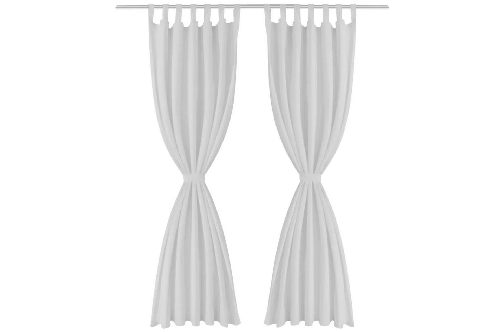 2stk Hvit Micro-Sateng Gardiner med Sløyfer 140 x 175 cm - Hvit - Tekstiler - Gardiner - Mørkleggingsgardin