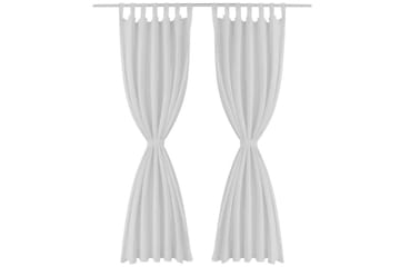 2stk Hvit Micro-Sateng Gardiner med Sløyfer 140 x 175 cm - Hvit - Tekstiler - Gardiner - Mørkleggingsgardin