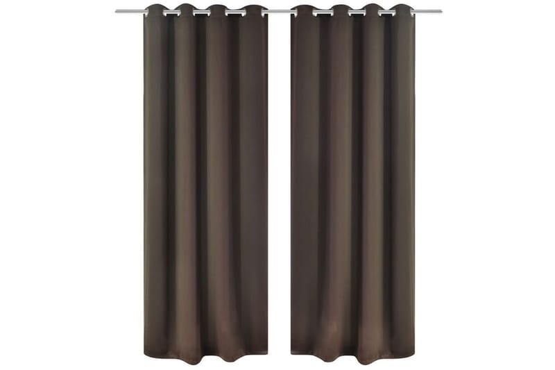 Energisparende gardiner m. metallringer 2 stk brun 135x245cm - Brun - Tekstiler - Gardiner - Mørkleggingsgardin