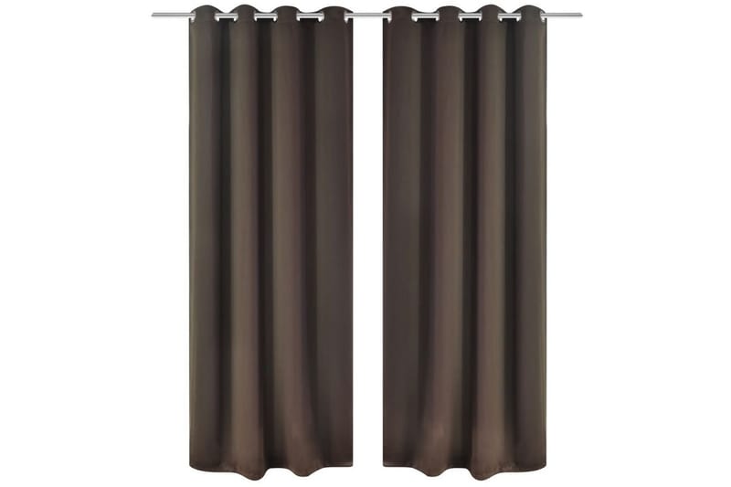 Energisparende gardiner m. metallringer 2 stk brun 135x245cm - Brun - Mørkleggingsgardin
