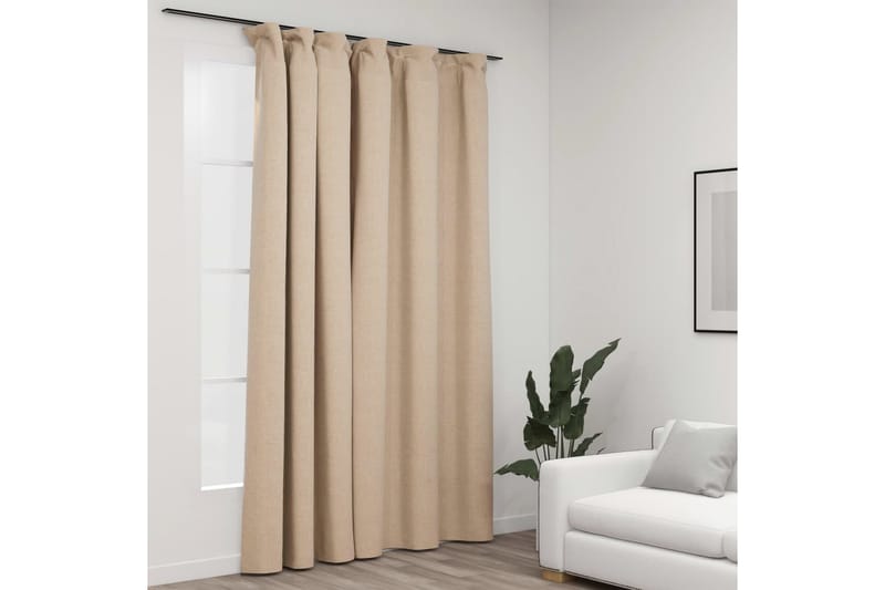 Lystett gardin med kroker og lin-design beige 290x245 cm - Beige - Tekstiler - Gardiner - Mørkleggingsgardin