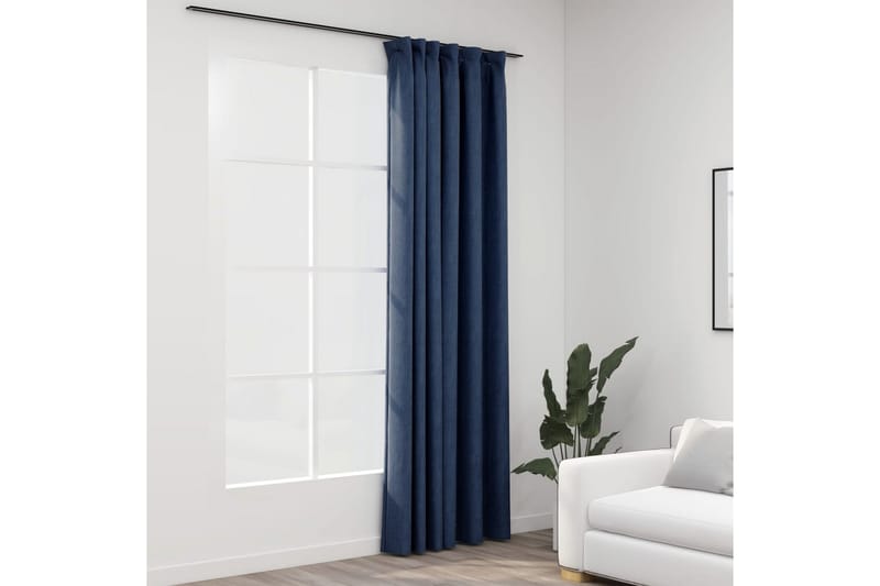 Lystett gardin med kroker og lin-design blå 290x245 cm - Blå - Tekstiler - Gardiner - Mørkleggingsgardin