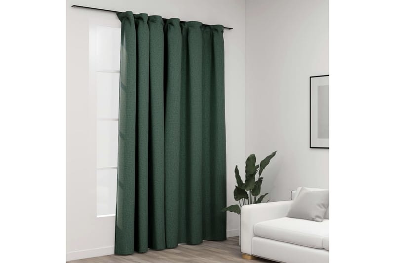 Lystett gardin med kroker og lin-design grønn 290x245 cm - grønn - Tekstiler - Gardiner - Mørkleggingsgardin