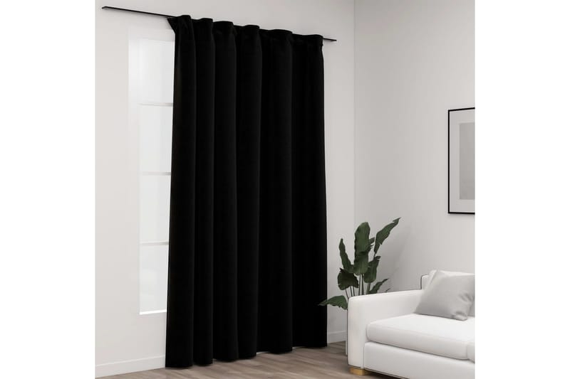 Lystett gardin med kroker og lin-design svart 290x245 cm - Svart - Tekstiler - Gardiner - Mørkleggingsgardin