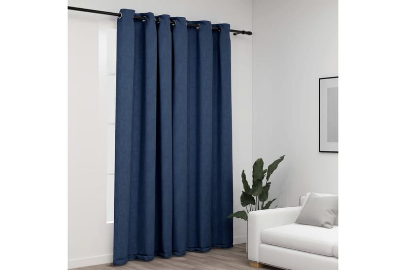 Lystett gardin med maljer og lin-design blå 290x245 cm - Blå - Tekstiler - Gardiner - Mørkleggingsgardin