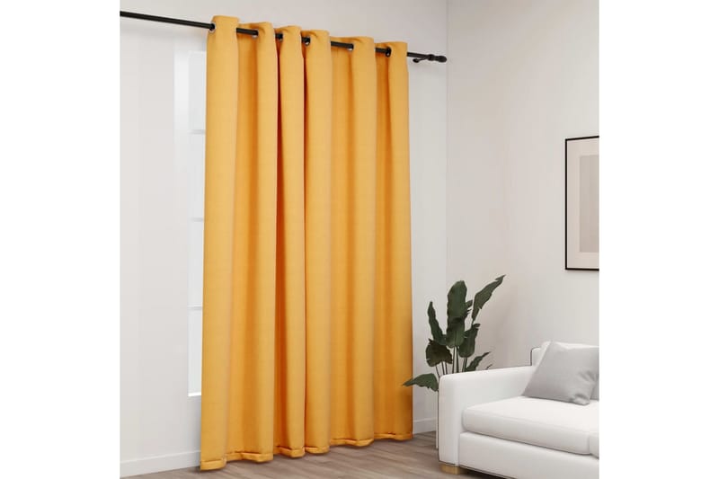 Lystett gardin med maljer og lin-design gul 290x245 cm - Gul - Tekstiler - Gardiner - Mørkleggingsgardin