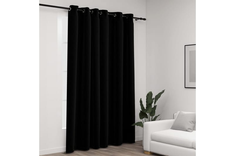 Lystett gardin med maljer og lin-design svart 290x245 cm - Svart - Tekstiler - Gardiner - Mørkleggingsgardin