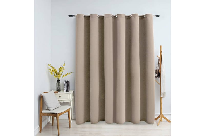 Lystett gardin med metallringer beige 290x245 cm - Mørkleggingsgardin