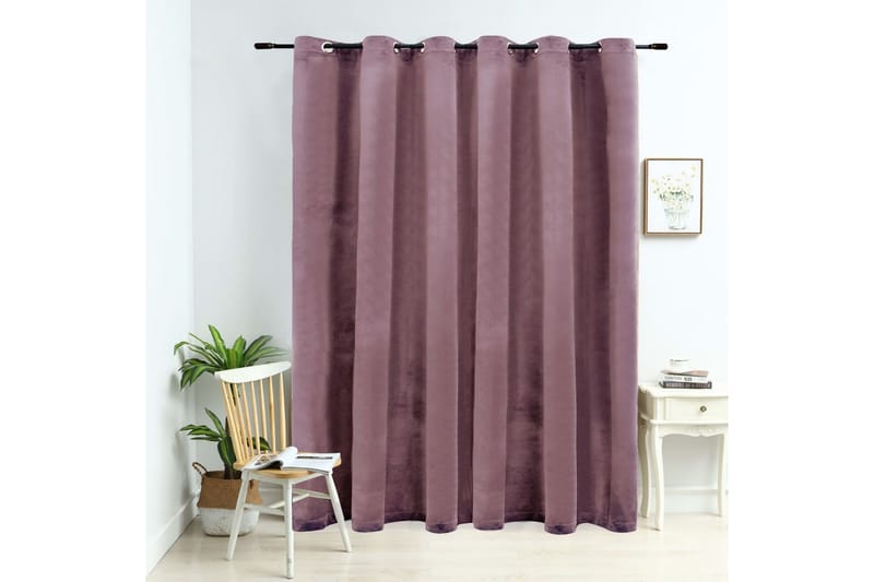 Lystett gardin med metallringer fløyel antikk rosa 290x245cm - Tekstiler - Gardiner - Mørkleggingsgardin