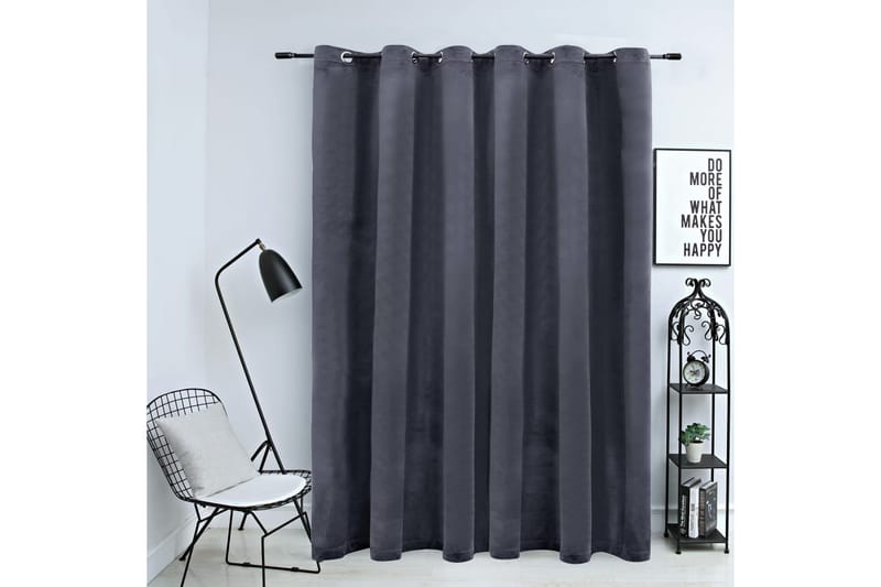 Lystett gardin med metallringer fløyel antrasitt 290x245 cm - Tekstiler - Gardiner - Mørkleggingsgardin