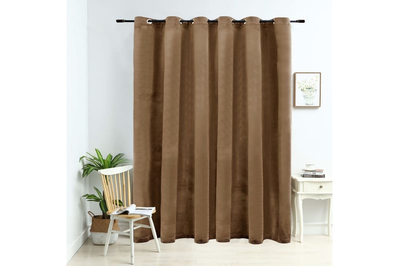 Lystett gardin med metallringer fløyel beige 290x245 cm - Mørkleggingsgardin