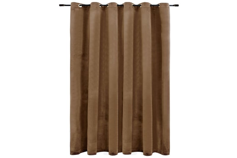 Lystett gardin med metallringer fløyel beige 290x245 cm - Mørkleggingsgardin