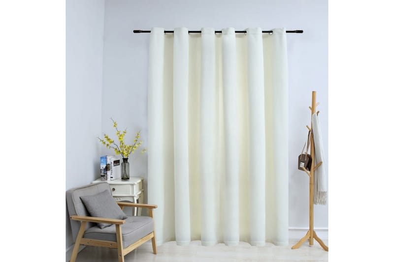 Lystett gardin med metallringer fløyel kremhvit 290x245 cm - Tekstiler - Gardiner - Mørkleggingsgardin