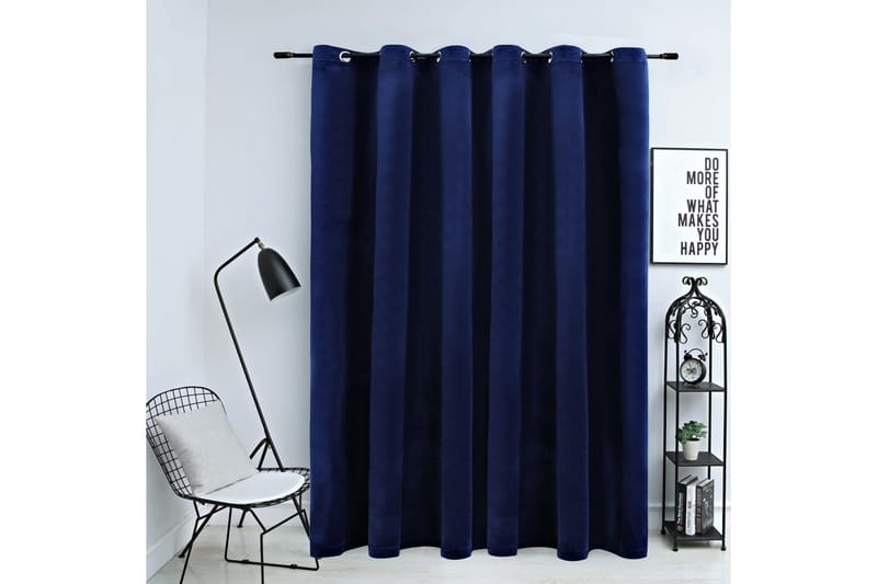 Lystett gardin med metallringer fløyel mørkeblå 290x245 cm - Tekstiler - Gardiner - Mørkleggingsgardin