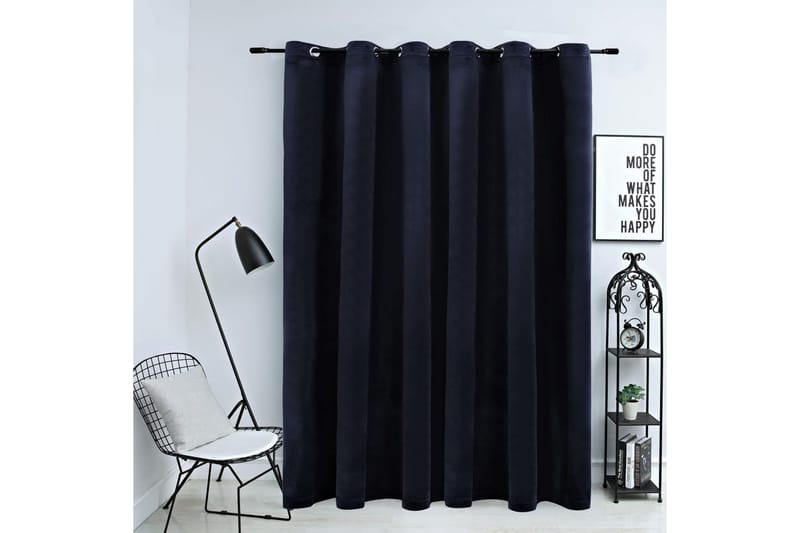Lystett gardin med metallringer fløyel svart 290x245 cm - Tekstiler - Gardiner - Mørkleggingsgardin
