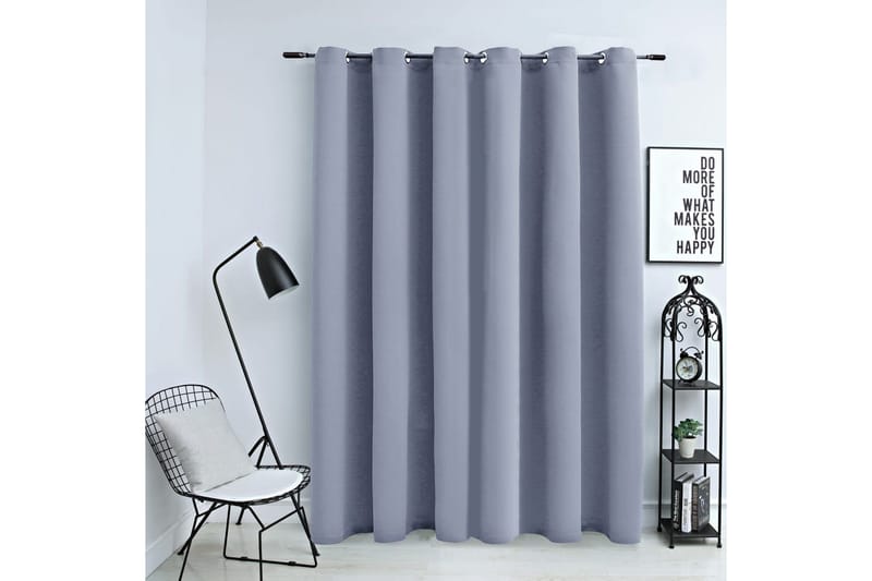 Lystett gardin med metallringer grå 290x245 cm - Tekstiler - Gardiner - Mørkleggingsgardin