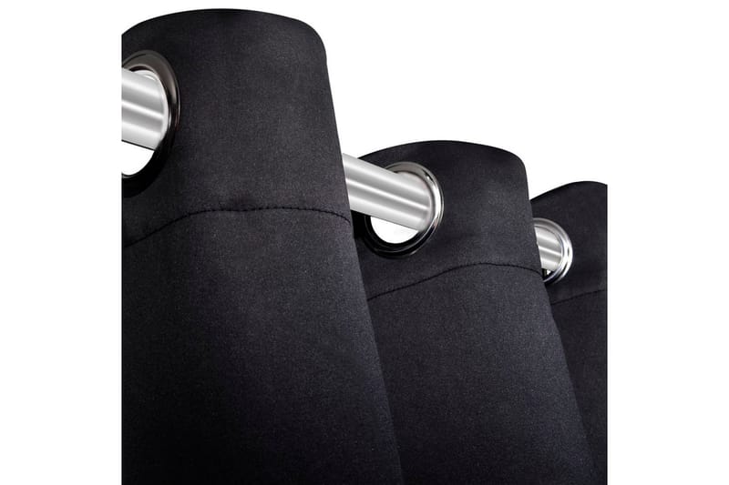 Lystette gardiner 2 stk med metallmaljer 135x175 cm svart - Svart - Mørkleggingsgardin