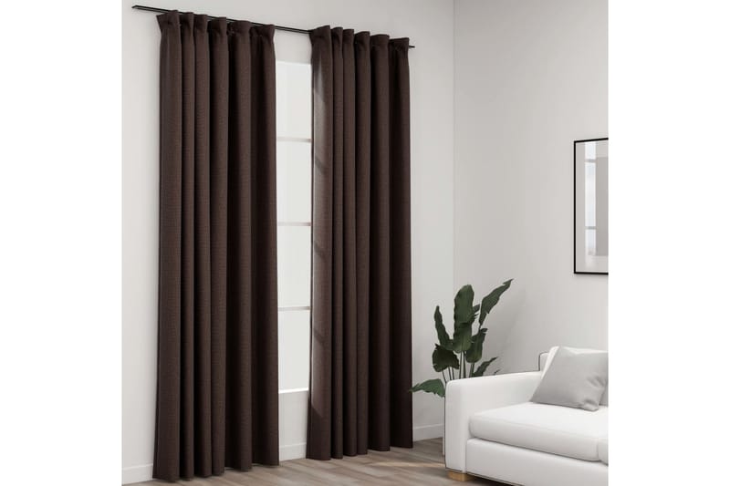 Lystette gardiner kroker og lin-design 2 stk 140x225 cm - Taupe - Tekstiler - Gardiner - Mørkleggingsgardin