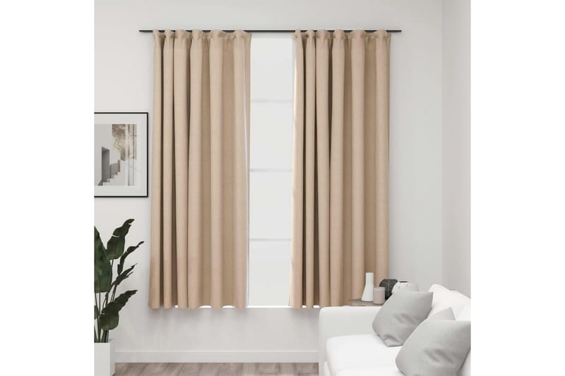 Lystette gardiner kroker og lin-design 2 stk beige 140x175cm - Beige - Tekstiler - Gardiner - Mørkleggingsgardin