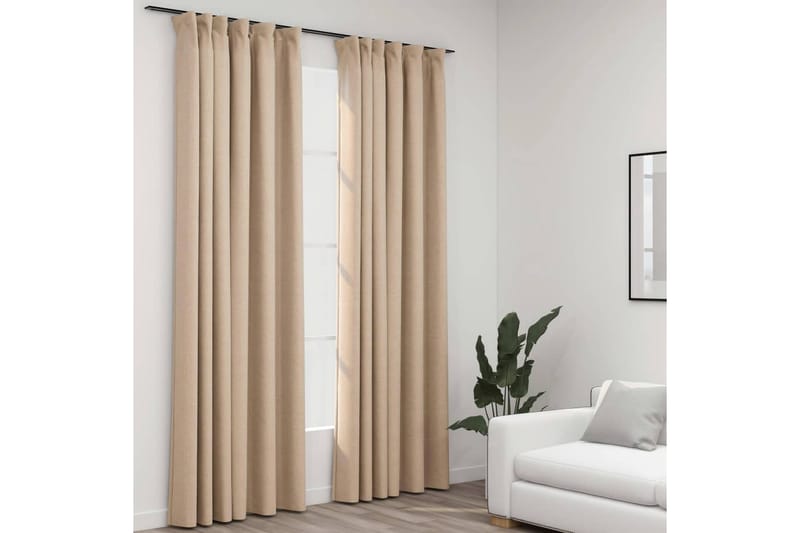Lystette gardiner kroker og lin-design 2 stk beige 140x245cm - Beige - Tekstiler - Gardiner - Mørkleggingsgardin